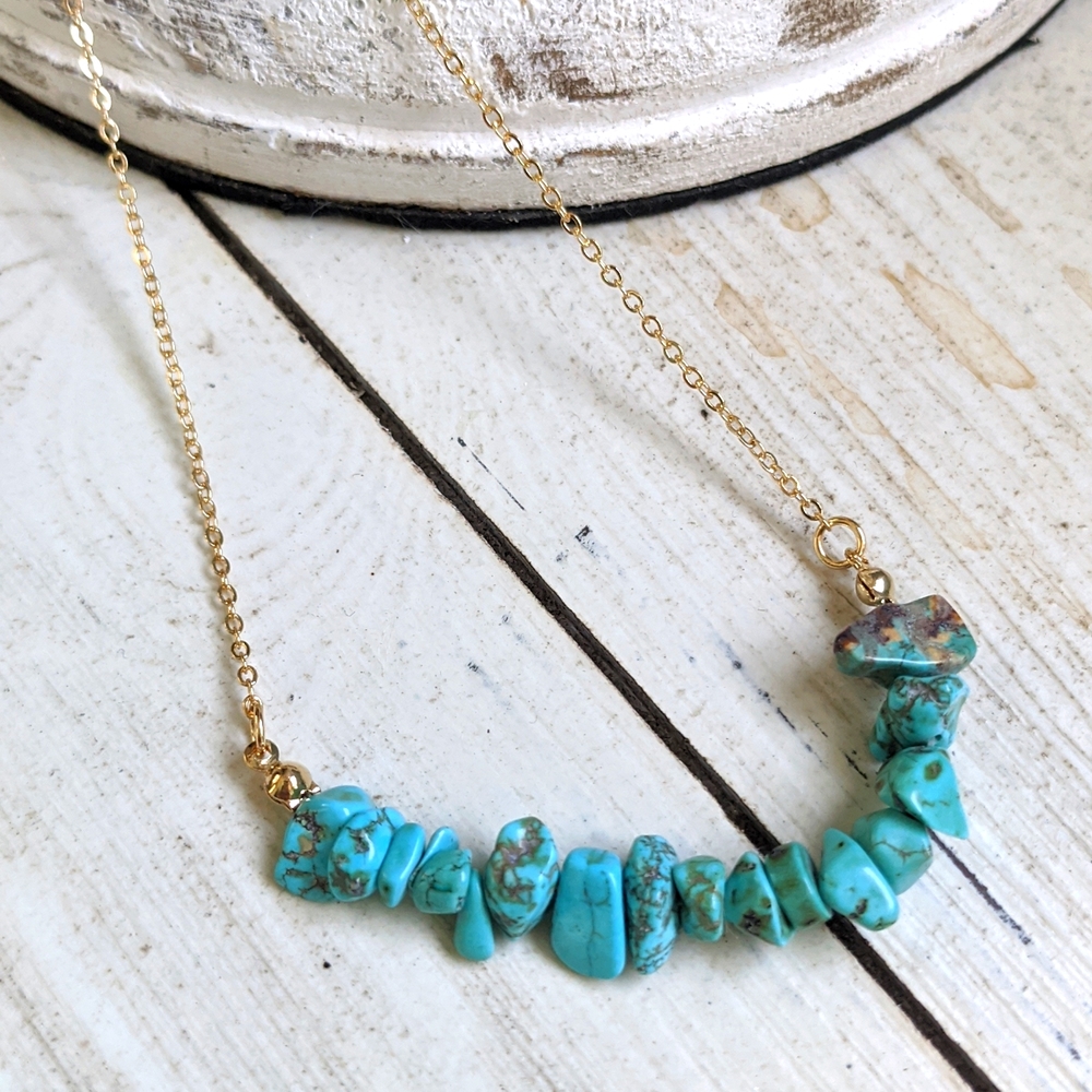 Crushed Stone Turquoise Delicate Indie Necklace
